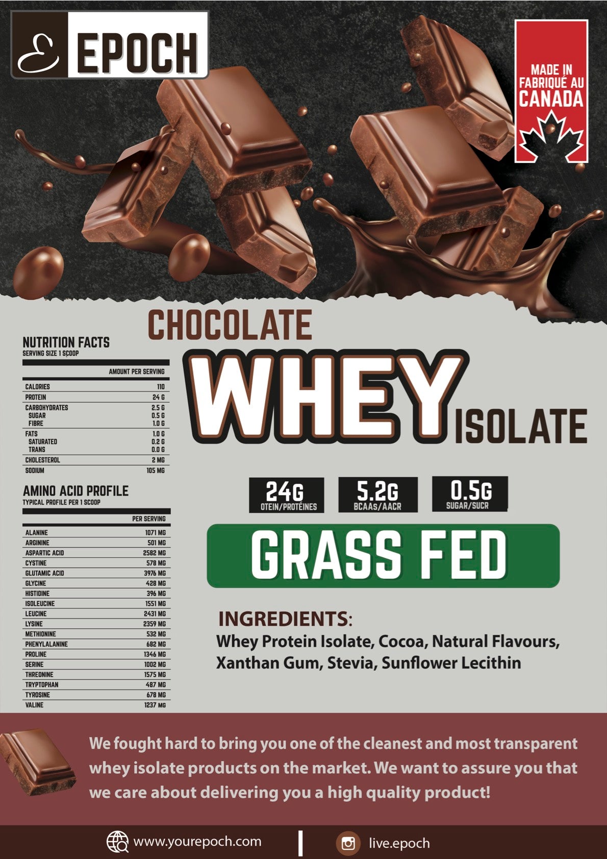 EPOCH Grass Fed Whey Protein Isolate - Chocolate