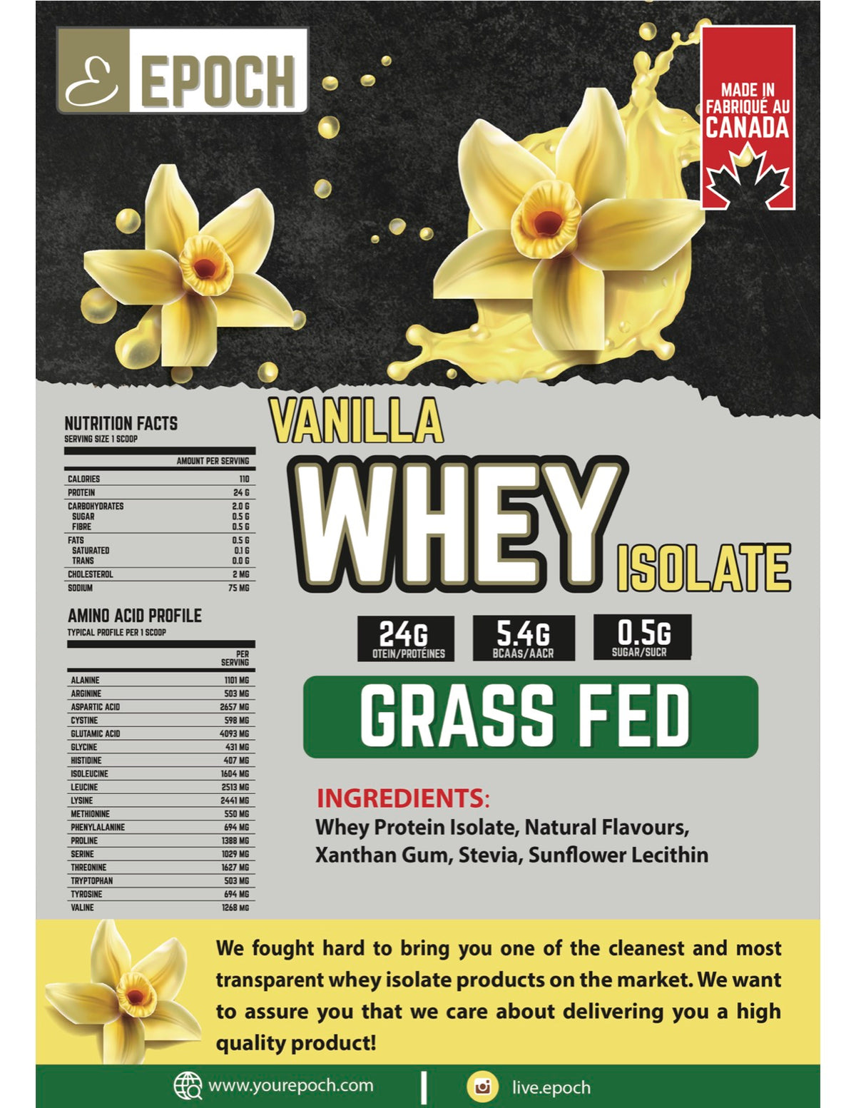 EPOCH Grass Fed Whey Protein Isolate - Vanilla